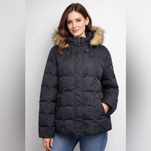 Ralph Lauren Black Puffer Jacket with Faux Fur Trim